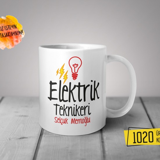 Kişiye Özel Baskılı Kupa- Elektrik Tekniker Tasarım Baskılı Kupa 1020