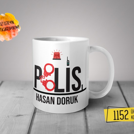 Kişiye Özel Baskılı Kupa-Polis Tasarım Baskılı Kupa 1152