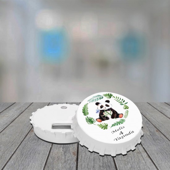 Açacak Magnet - Yeşil Yapraklı Panda Tasarım Baskılı Magnet-2038