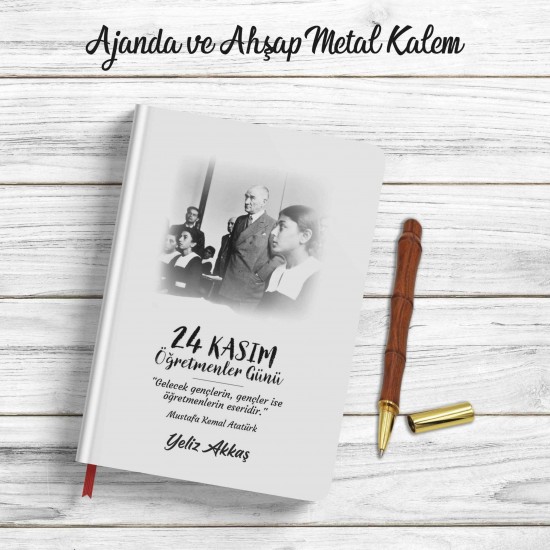 Öğretmenler Gününe Özel Ajanda Ve Ahşap Metal Tükenmez Kalem - AK003