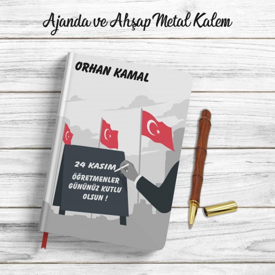 Öğretmenler Gününe Özel Ajanda Ve Ahşap Metal Tükenmez Kalem - AK006