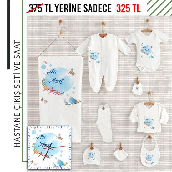 Yeni Doğan Bebek Seti Ahşap Saat Hediyeli - S187