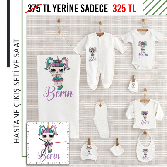 Yeni Doğan Bebek Seti Ahşap Saat Hediyeli - S198