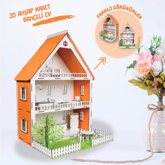 3D Ahşap Maket Turuncu Bahçeli Şato - L7022