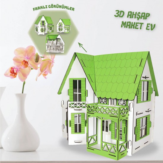 3D Ahşap Yeşil Maket Ev - L7032