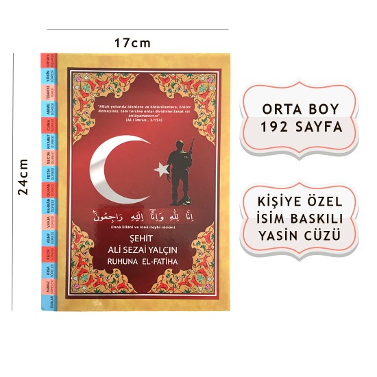 Mevlid İçin İsme Özel Örtücü Yasini Şerif Cüzü Orta Fihristli - Y003