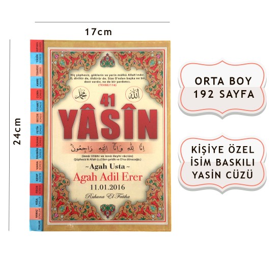 Mevlid İçin İsme Özel Örtücü Yasini Şerif Cüzü Orta Fihristli - Y001